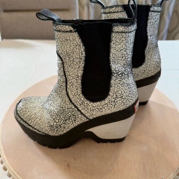 Hunter Boots Chelsea Crackle Leather Black and White Platform Wedge Size 6 - Picture 6 of 12